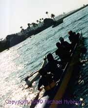 We finally leave the comfort of the chase boat... Copyright 1999 Michael Nyberg